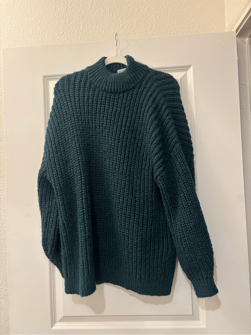 Cozy Rib-Knit Mock Neck Sweater in Deep Teal - MONKI - Size S - NWT
